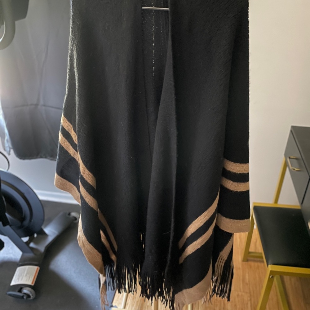 Do Everything in Love Black and Tan Fringe Shawl